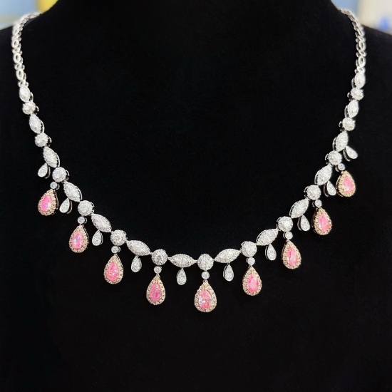 14k Gold 4.87 Ctw Natural Pink Diamond & Diamond Necklace
