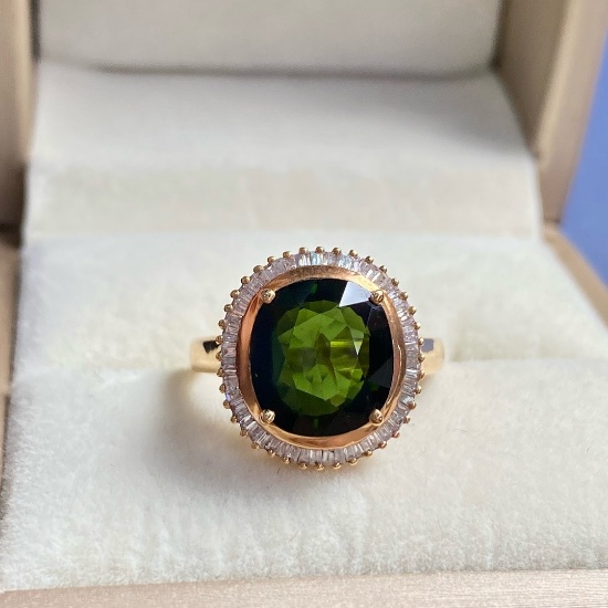 14k Gold 4.19 Ct Natural Tourmaline & Diamond Ring