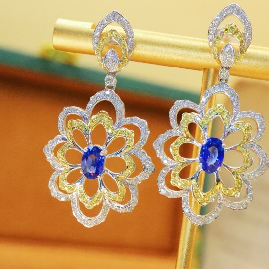 14k Gold 2.60 Ctw Natural Sapphire & Diamond Earrings