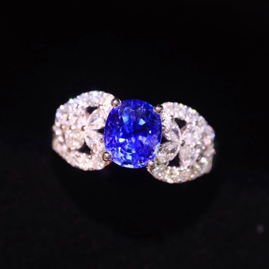 14k Gold 2.09 Ctw Natural Sapphire & Diamond Ring