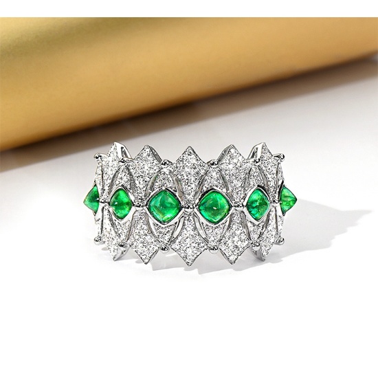 14k Gold 1.28 Ctw Vivid Green Natural Emerald & Diamond Ring