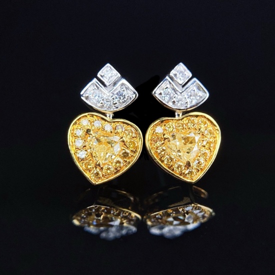 14k Gold 0.22 Ct Natural Yellow Diamond & Diamond Earrings
