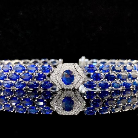 14k Gold 27.73 Ctw Natural Sapphire & Diamond Bracelet