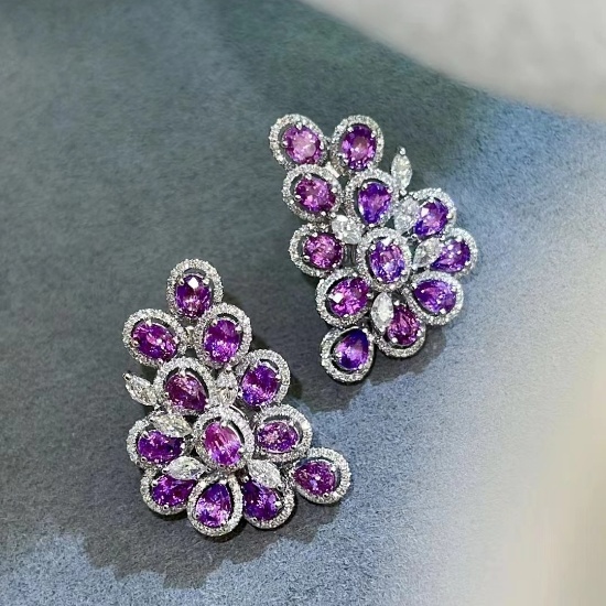 14k Gold 6.9 Ctw Natural Sapphire & Diamond Earrings