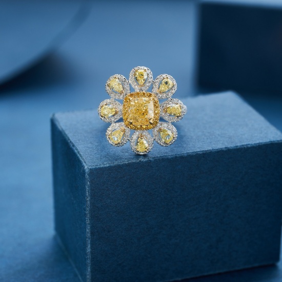 14k Gold 2.23 Ctw Natural Yellow Diamond & Diamond Ring