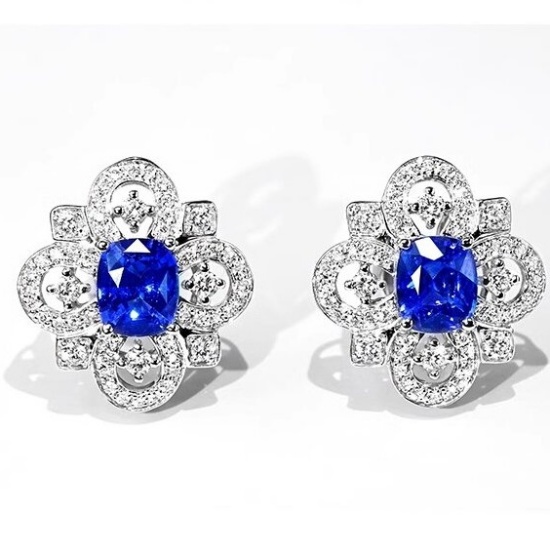 14k Gold 2.64 Ctw Natural Sapphire & Diamond Earrings