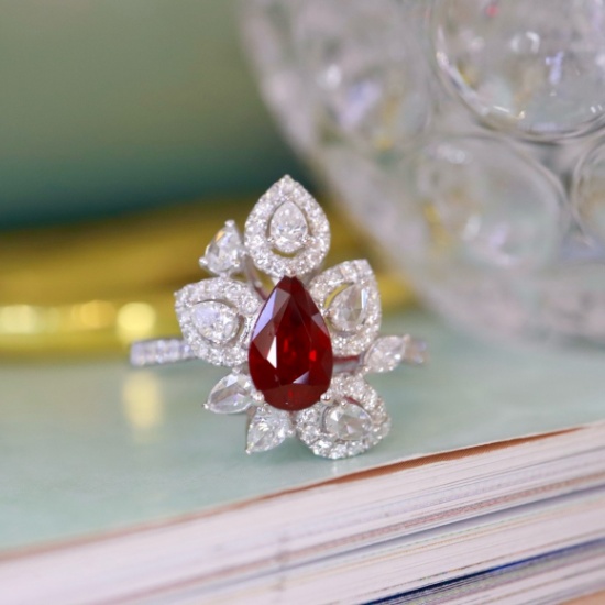 14k Gold 1.65 Ctw Vivid Red Natural Ruby & Diamond Ring