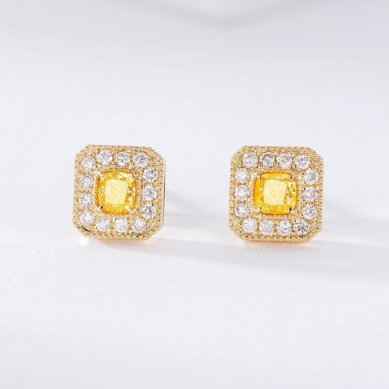 14k Gold 0.75 Ctw Natural Yellow Diamond & Diamond Earrings