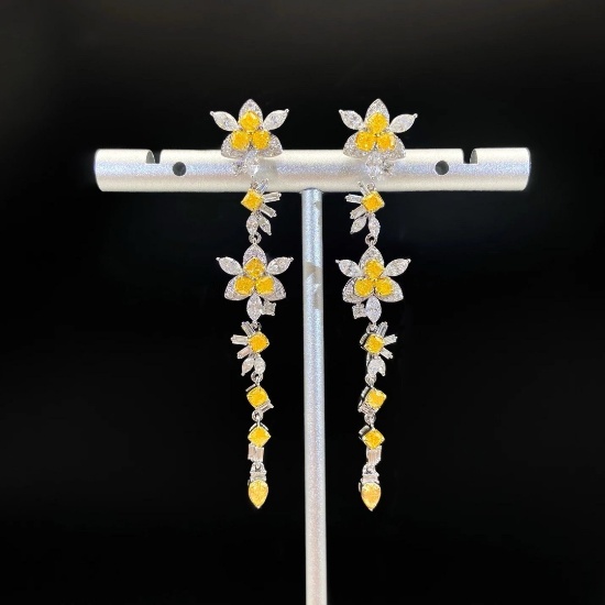 14k Gold 2.95 Ctw Natural Yellow Diamond & Diamond Earrings