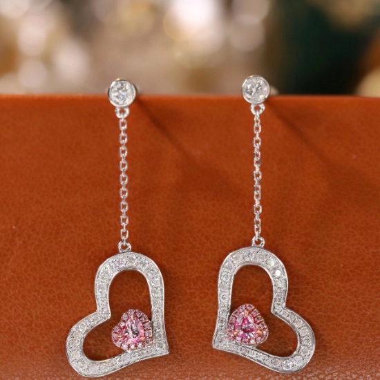 14k Gold 0.80 Ctw Natural Pink Diamond & Diamond Earrings