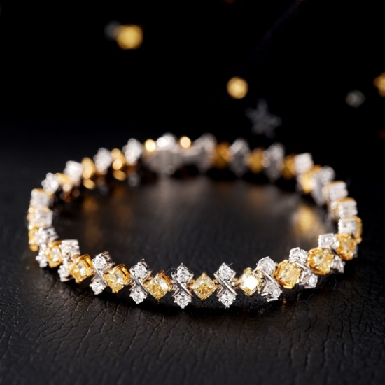 14k Gold 5.87 Ctw Natural Yellow Diamond & Diamond Bracelet