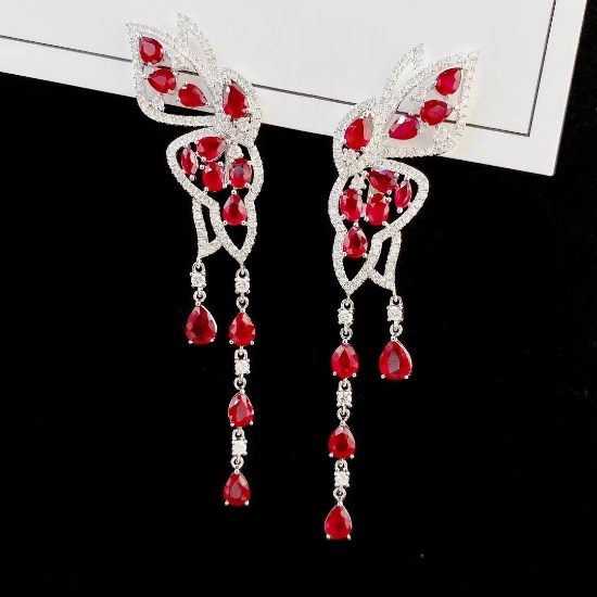 14k Gold 5.27 Ctw Natural Ruby & Diamond Earrings