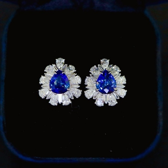 14k Gold 3.87 Ctw Natural Sapphire & Diamond Earrings