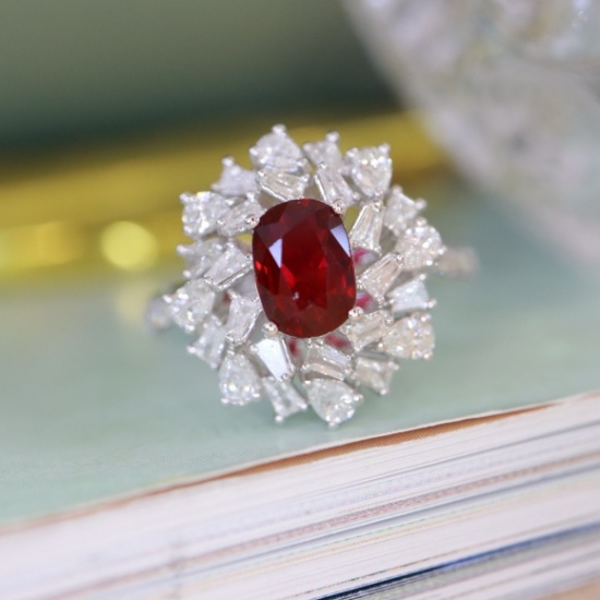 14k Gold 2.18 Ctw Vivid Red Natural Ruby & Diamond Ring