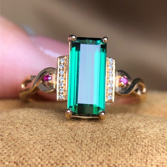 14k Gold 2.20 Ct Natural Tourmaline & Diamond Ring