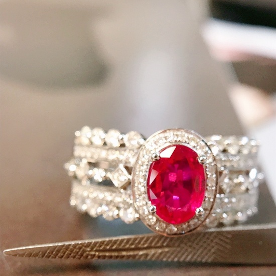 14k Gold 1.48 Ctw Natural Ruby & Diamond Ring