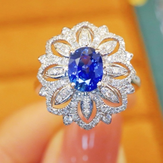 14k Gold 1.61 Ctw Natural Sapphire & Diamond Ring
