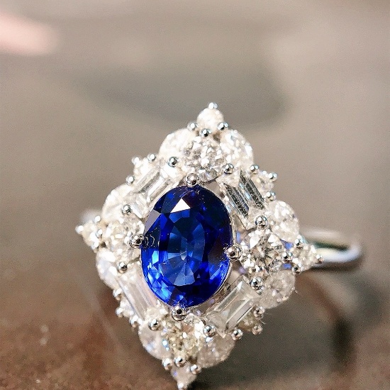 14k Gold 1.80 Ctw Natural Sapphire & Diamond Ring