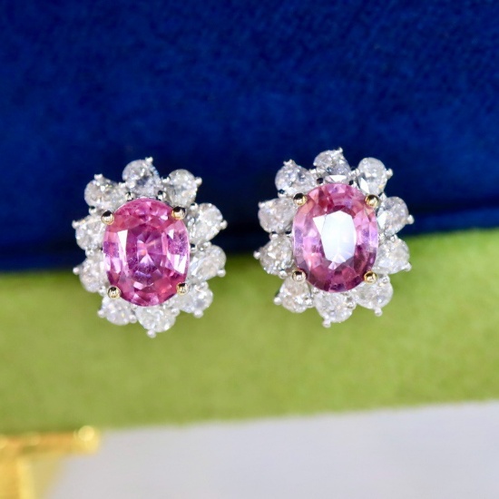 14k Gold 1.96 Ctw Natural Sapphire & Diamond Earrings