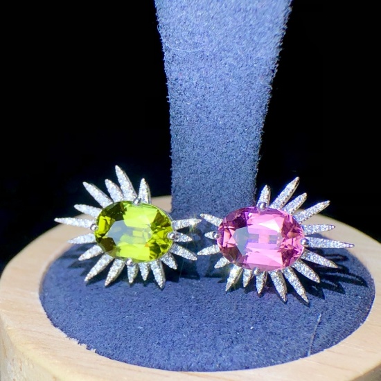 14k Gold 3.55 Ct Natural Tourmaline & Diamond Earrings