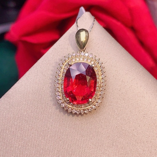 14k Gold 2.45 Ct Natural Tourmaline & Diamond Pendant