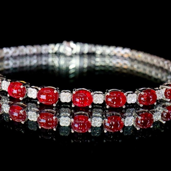 14k Gold 5.67 Ctw Natural Ruby & Diamond Bracelet