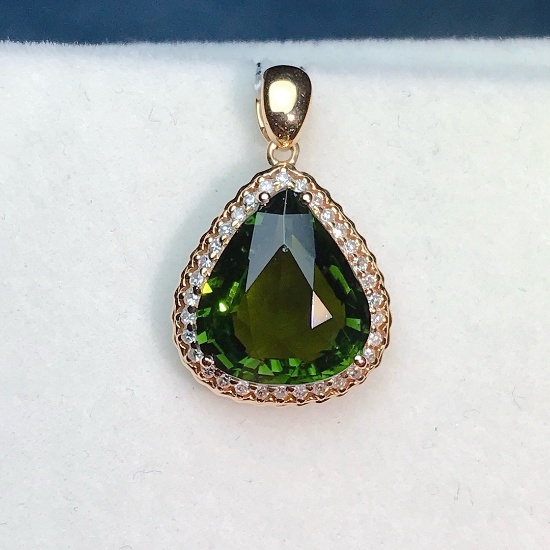 14k Gold 4.35 Ct Natural Tourmaline & Diamond Pendant