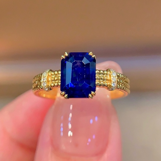 14k Gold 2.08 Ctw Vivid Blue Natural Sapphire & Diamond Ring