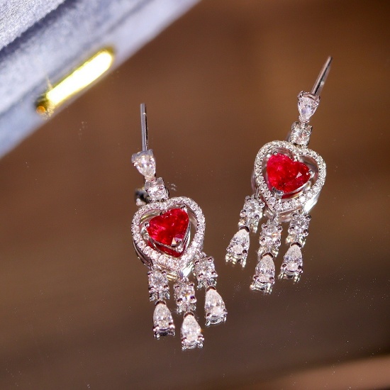 14k Gold 1.82 Ct Natural Ruby & Diamond Earrings
