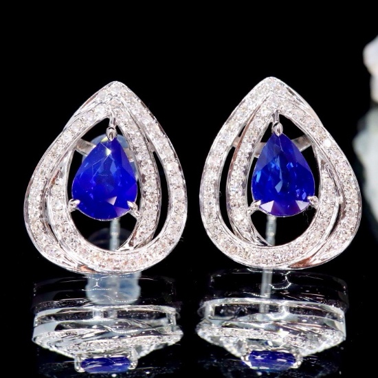 14k Gold 2.24 Ctw Natural Sapphire & Diamond Earrings