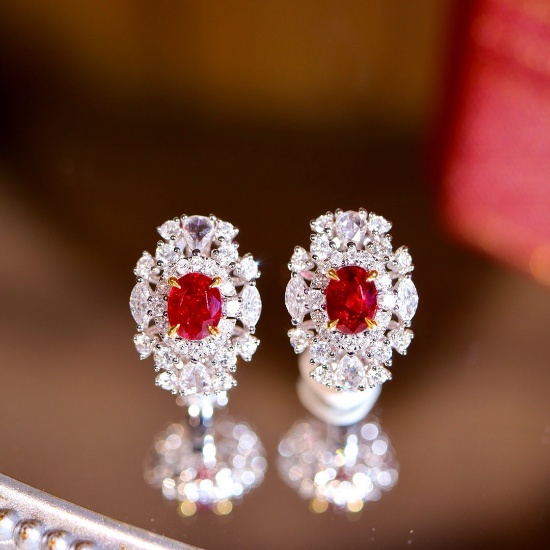 14k Gold 2.20 Ctw Natural Ruby & Diamond Earrings