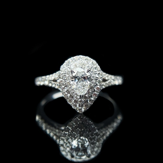 Gia Certified 14k Gold 0.30 Ct Natural E Si1 Pear Diamond Ring