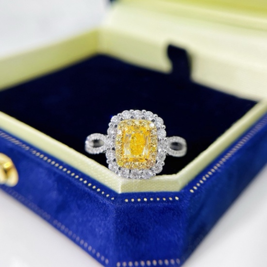 14k Gold 1.60 Ctw Natural Yellow Diamond & Diamond Ring