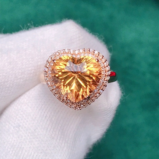 14k Gold 4.54 Ctw Natural Citrine & Diamond Ring