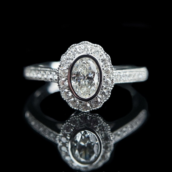 Gia Certified 14k Gold 0.30 Ct Natural G If Oval Diamond Ring