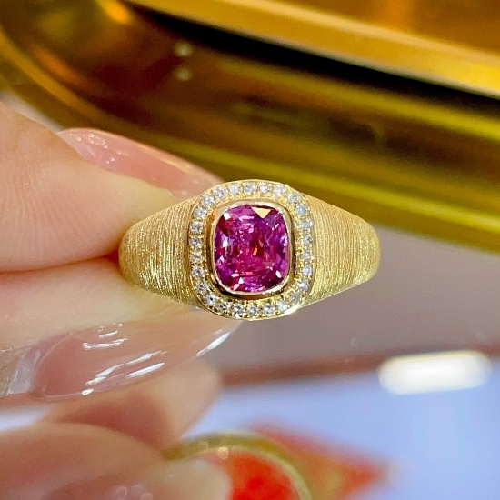14k Gold 1.21 Ctw Natural Padparadscha Sapphire & Diamond Ring