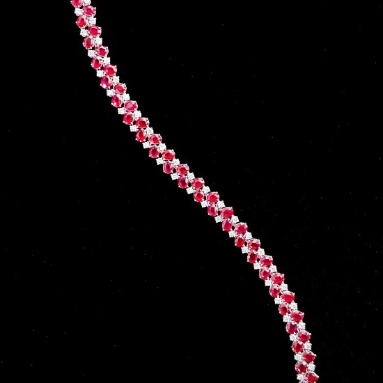 14k Gold 11.50 Ctw Natural Ruby & Diamond Bracelet