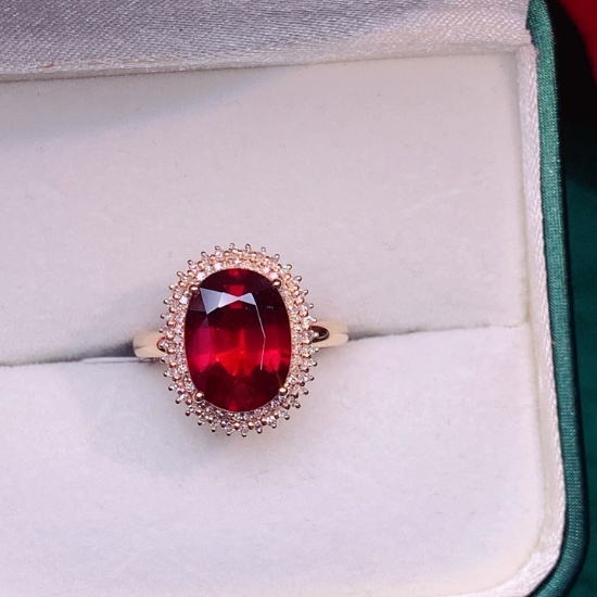 14k Gold 5.46 Ctw Natural Garnet & Diamond Ring