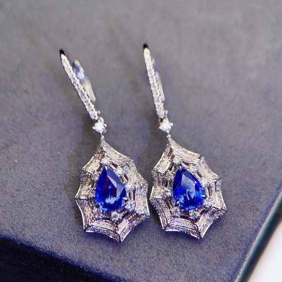 14k Gold 2.26 Ctw Natural Sapphire & Diamond Earrings