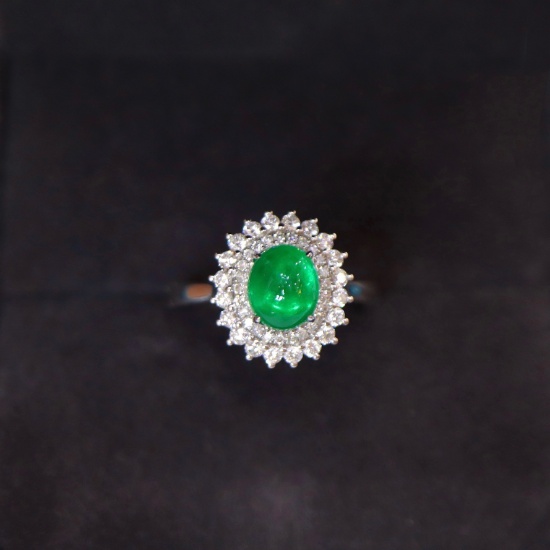 14k Gold 1.77 Ctw Vivid Green Natural Emerald & Diamond Ring