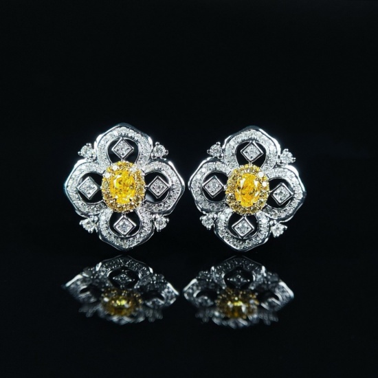14k Gold 0.22 Ct Natural Yellow Diamond & Diamond Earrings