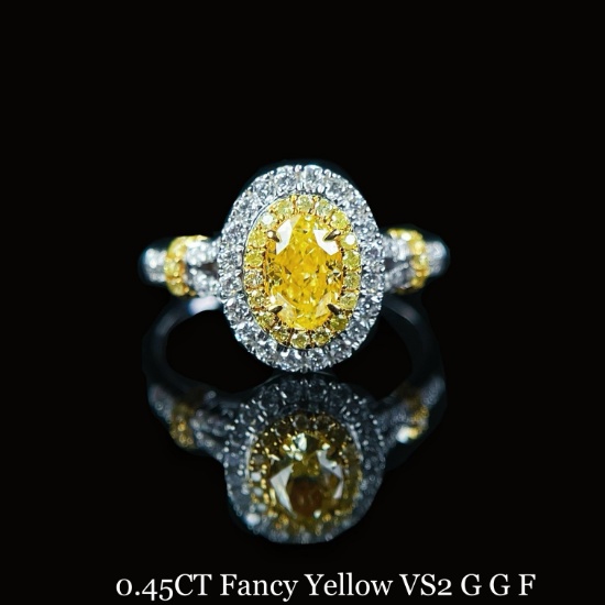 Gia Certified 14k Gold 0.45 Ct Natural Yellow Diamond & Diamond Ring