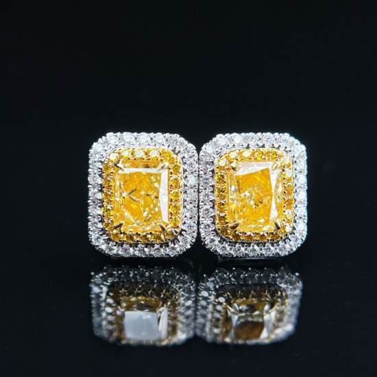14k Gold 0.59 Ct Natural Yellow Diamond & Diamond Earrings