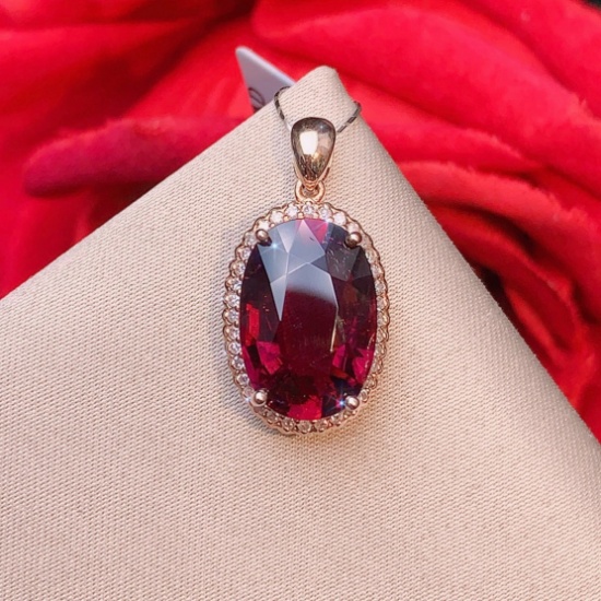 14k Gold 4.93 Ctw Natural Tourmaline & Diamond Pendant