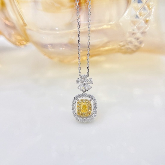 14k Gold 0.46 Ctw Natural Yellow Diamond & Diamond Necklace