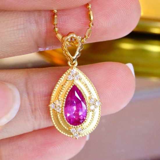14k Gold 1.20 Ctw Natural Sapphire & Diamond Pendant
