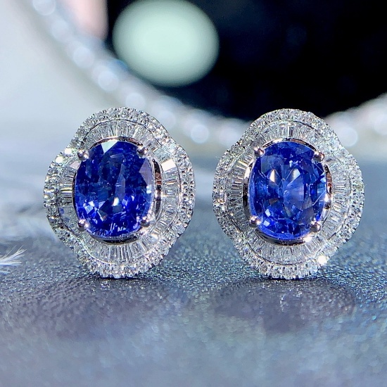 14k Gold 3.40 Ctw Natural Sapphire & Diamond Earrings