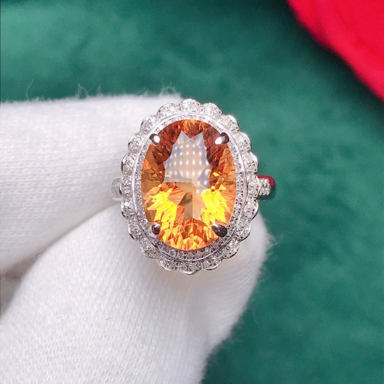 14k Gold 5.29 Ctw Natural Citrine & Diamond Ring