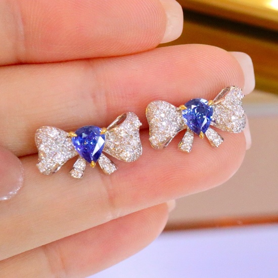 14k Gold 1.88 Ctw Natural Sapphire & Diamond Earrings