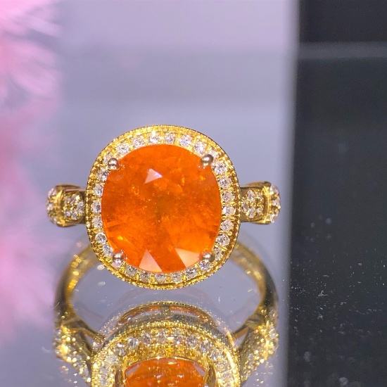14k Gold 5.35 Ct Natural Spessartine & Diamond Ring